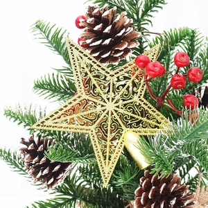 15cm gold hollow Christmas tree topper star with pine cones and red berry decorations