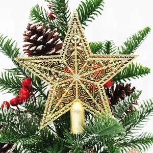 Hollow Pattern Electroplated PVC Christmas Tree Topper Star Five-Pointed Star Decoration For Holiday Home Tree Ornament