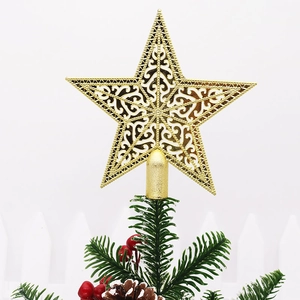 15cm hollow golden star tree topper with intricate scrollwork and cylindrical base