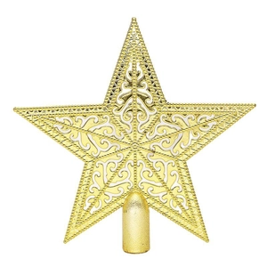15cm Gold Christmas Tree Topper Star with hollow scroll pattern and spiral base