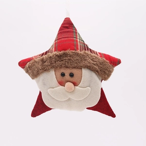 Christmas star pendant featuring a plush Santa Claus face with red and green plaid fabric