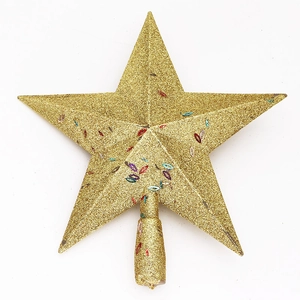 22cm gold glitter Christmas tree topper star with colorful sequins and conical base