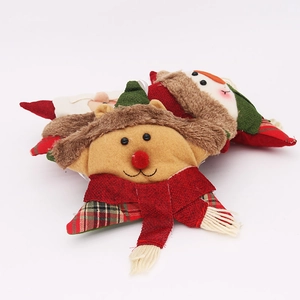 Plush Christmas star ornaments featuring Santa, snowman, and reindeer in plaid fabric