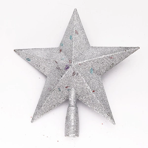 22cm silver glittered star tree topper with colorful sequins for Christmas tree decoration