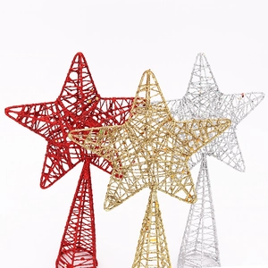 Glittery wire star Christmas tree toppers in red, gold, and silver finishes