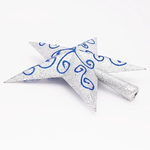 Silberner 20cm Weihnachtsbaumspitze Stern mit eleganten blauen Glitzer-Scrollmustern
