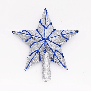 Silberner 20cm Weihnachtsbaumstern mit blauen Glitzermustern und hohlem Sockel