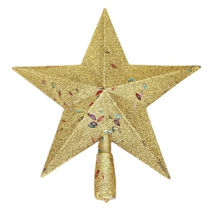 Golden 22cm five-pointed Christmas tree topper star with colorful sequins and stable base