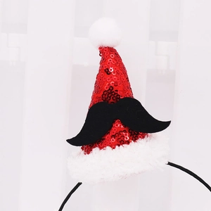 Serre-tête mini chapeau de Noël à paillettes rouges avec moustache pour la fête