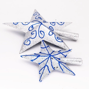 Silberner Weihnachtsbaumspitzen-Stern Set mit blauen Glitzermustern und funkelndem Finish