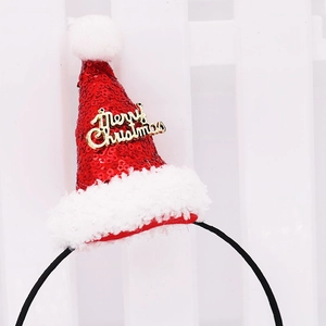 Serre-tête de Noël festif avec chapeau à paillettes rouges et inscription dorée Merry Christmas