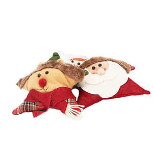 Plush star-shaped Christmas ornaments with Santa and Reindeer figures on white background
