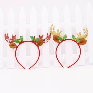 Weihnachten Rentier Geweih Stirnband Mit Glitzer Schneeflocke Gold Rot Glocken Stechpalmenblätter Feiertag Party Kostüm Kopfschmuck