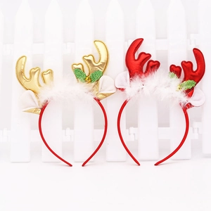 Christmas Shiny Reindeer Antler Headband With Bell And Plush Decoration For Women Kids Festive Party Hair Accessories Red Gold