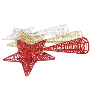 Christmas tree topper star decorations in gold silver and red with glitter finish