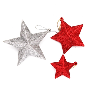 Glittery 5cm five-point star Christmas tree ornaments in red and silver six-piece set