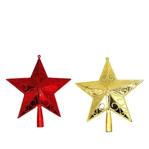 Red and gold 14.5cm Christmas tree top stars with hollow embossed floral patterns