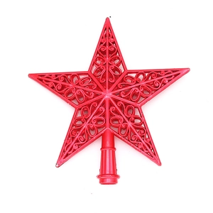 20cm Red hollowed-out star tree topper with elegant filigree patterns and tree mount