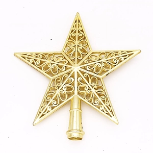 20cm gold hollowed Christmas tree topper star with metallic plated finish and base