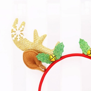 Weihnachts-Rentier-Haarreif mit goldenem Glitzergeweih, rotem Stoff und Glöckchen