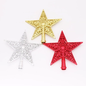 3D Hollow Electroplated Christmas Tree Top Star Five-Pointed Star Gold Silver Red Xmas Tree Topper Holiday Decoration