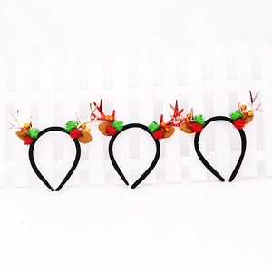 Dreiteiliges Set Weihnachts-Haarreifen mit gold-rotem Geweih und Plüsch-Beeren-Akzenten