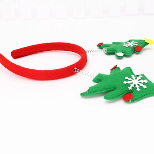 Christmas headband with spring green felt trees and white snowflakes on red band