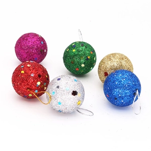 Set of six colorful glittery Christmas tree hanging balls in diverse festive colors