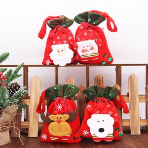 Christmas gift bags with 3D Santa, snowman, reindeer and bear designs, 25cm drawstring set