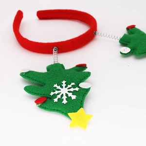 Christmas headband with spring green felt trees and stars on a red band for parties