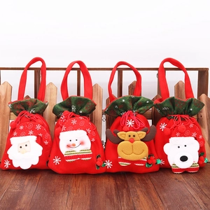 Set of four plush Christmas gift bags with Santa, Snowman, Reindeer and Bear motifs