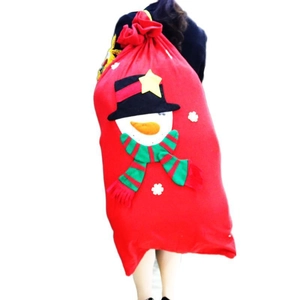Extra large red Christmas gift bag with 3D snowman design and drawstring closure