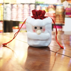 Christmas Santa Claus drawstring gift bag made of plush white fabric and red sequins