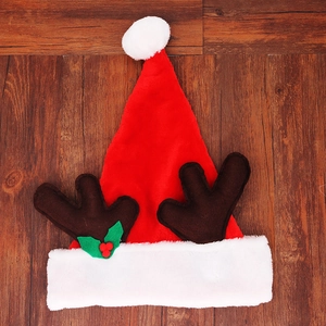 Bonnet de Noël Festif Avec Bois de Cerf Peluche Rouge Tissu Non Tissé Casquette de Costume Pour Décoration de Fête de Noël