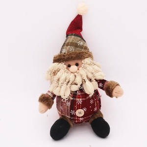 Babbo Natale di peluche con cappello a quadri rossi e barba lunga decoro natalizio