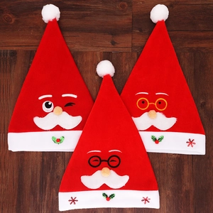 Cappello Di Babbo Natale Ricamo Design Occhiali Tessuto Non Tessuto Rosso Accessorio Costume Festa Per Adulti Bambini