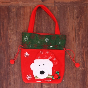 Christmas velvet drawstring gift bag featuring 3D polar bear and festive snowflake patterns