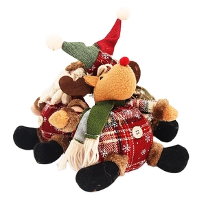 Decorazioni natalizie Babbo Natale e renna in peluche con tessuto a quadri rosso