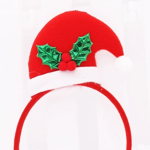 Festive red Christmas hat headband with sequins and holly berries for party costume