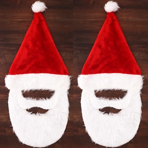 Bonnet de Noël Père Noël Avec Barbe Blanche Attachée Peluche Rouge Chapeau de Fête pour Adultes Décoration de Vacances