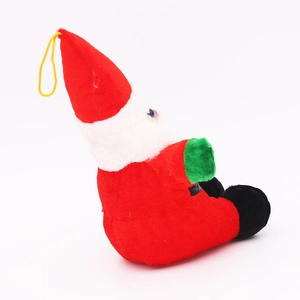 Detail of red plush Santa Claus doll with hanging rope for Christmas home decor