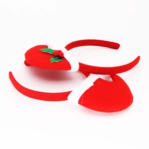 Set of 2 Christmas red velvet headbands with holly leaves and white faux fur trim