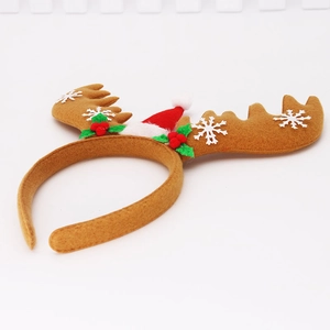 Christmas reindeer antler headband with festive mini Santa hat and holly berry decorations