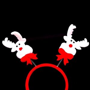 Detail of Christmas reindeer headband with white plush antlers and spring motion