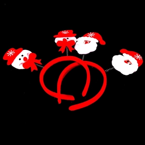 Detail of Christmas headbands with spring-mounted snowman and Santa Claus characters