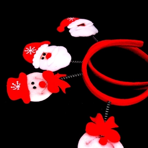 Detailed view of Christmas headband with Santa and snowman dolls on metal springs