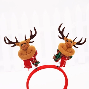 Serre-tête de renne de Noël en peluche rouge avec écharpes à carreaux pour tenues de fête