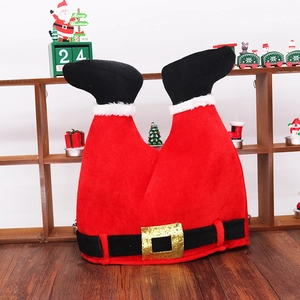 Funny upside down Santa legs Christmas hat with belt and golden buckle decor