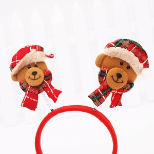Serre-tête de Noël festif avec ours en peluche sur ressorts et tissu rouge
