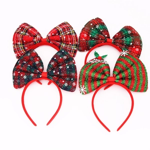 Christmas Plaid Bow Headband Large Bowknot Cloth Hair Hoop For Women Kids Festive Holiday Party Headwear Hair Accessories